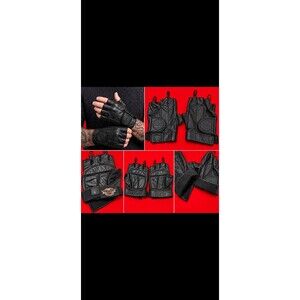 Harley-Davidson Vintage Black Leather Fingerless Motorcycle Gloves Size L